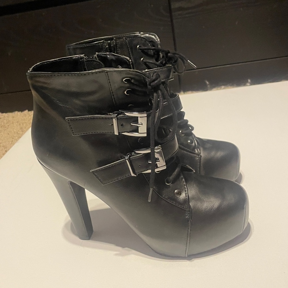 Deb High Heel Buckle Booties Gothic